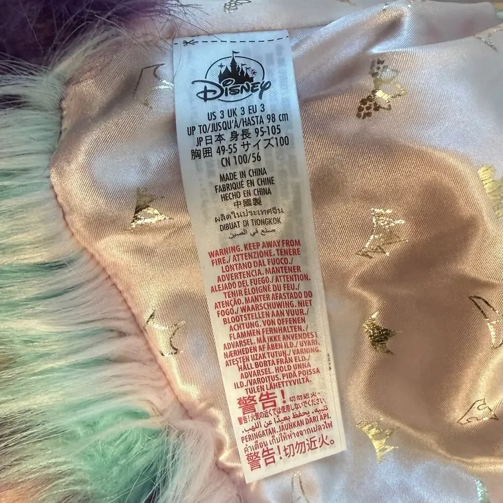 Disney Princess Faux Fur Jacket Cropped Colorful Pink Purple Teal Girls US 3
